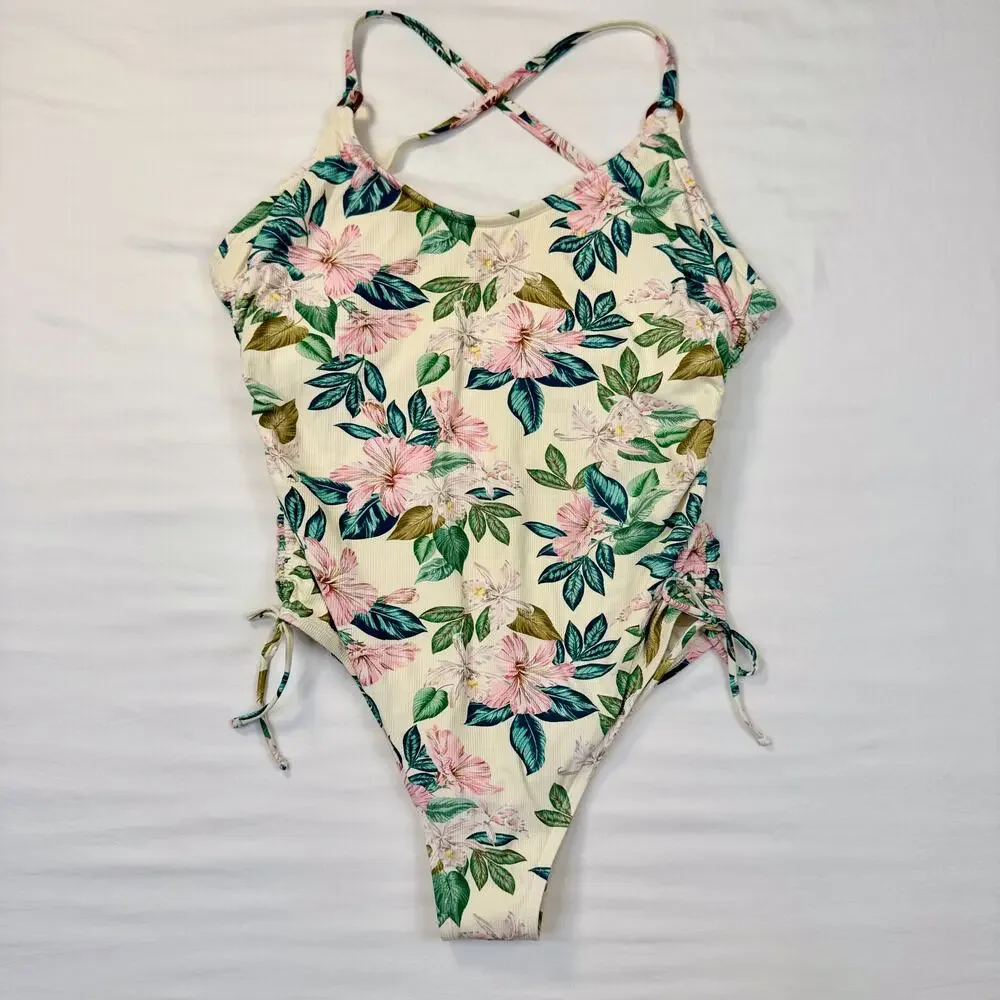 Palisades Hipster One Piece Swim Suit Women’s XL Floral Ruched Tie Back NWOT - Picture 4 of 9